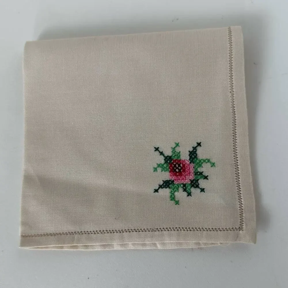 Vintage Cross Stitch Cocktail Napkins, set of 5